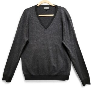 EXPRESS Sweater Mens XL (Fits as Slim‎ Large) Black Gray Modern Fit Merino Wool